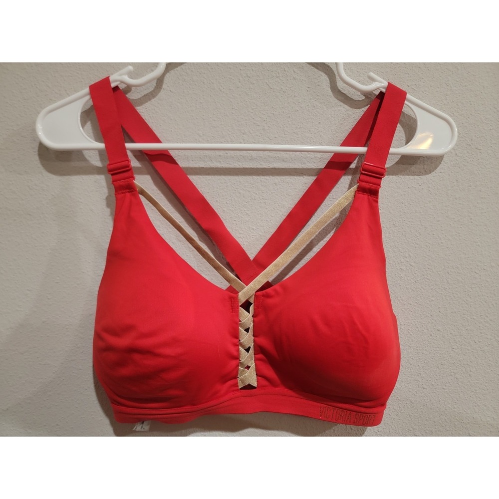 Victoria's Secret Red & Gold Incredible Lightweight Cross Back Sports Bra 34D